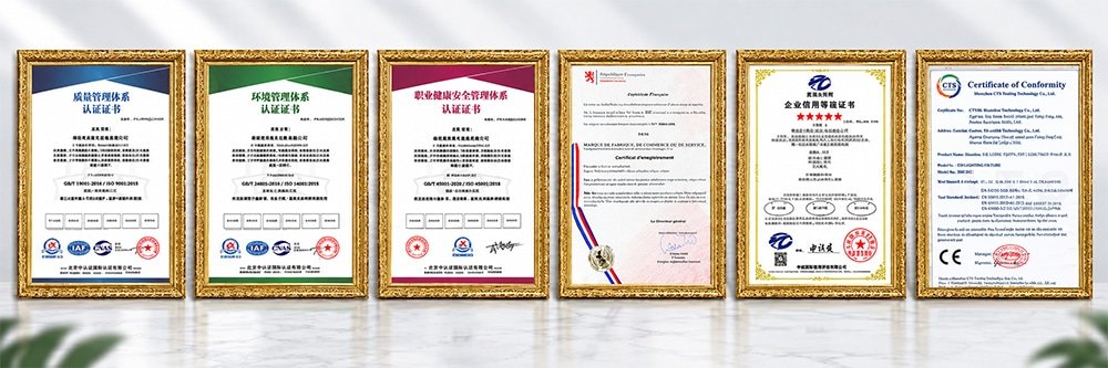 Company certificates displayed side by side in gold frames